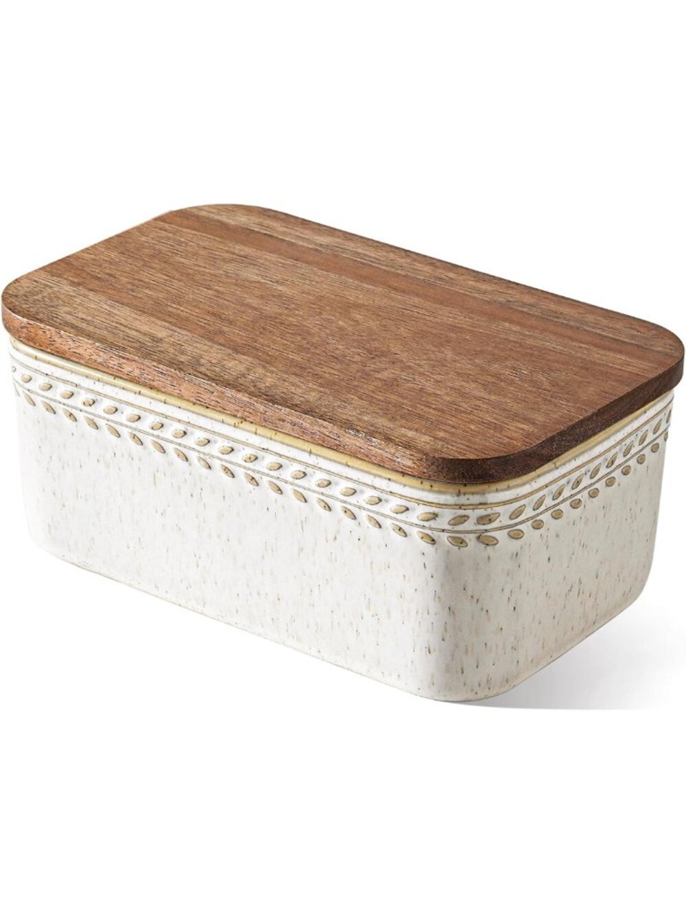 Ceramic Butter Dish with Lid, Airtight Butter Keeper, Farmhouse Decor, Acacia